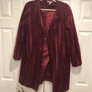 Burgundy faux fur coat